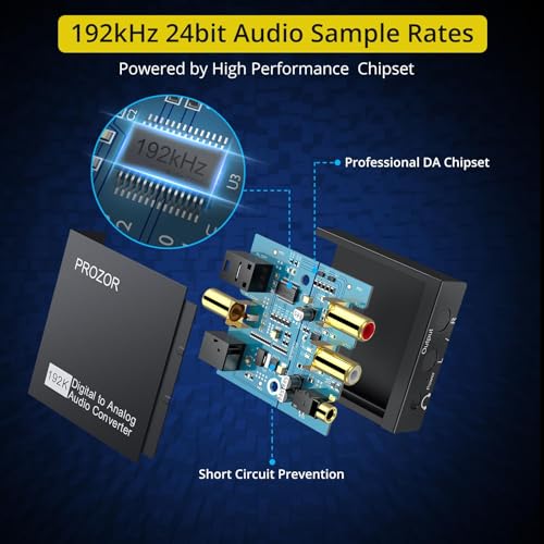 Prozor DAC01S 192Khz Digital To Analog Audio Converter Dac Digital Spdif Optical To Analog L/R Rca Converter Toslink Optical To 3.5Mm Jack Adapter thumb #3