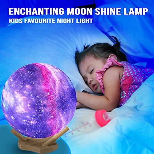 Brewish Moon Lamp|3D Galaxy Printed 5.9-Inch Led Globe Night Light| Touch Control Usb 16 Color Changing Mood Lamp With Hanging Hook, Wood Stand & Remote| Interesting Finds Gift For Kids, Women & Men #TOP2