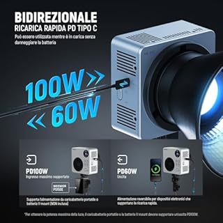 NEEWER HB80C 80W Luce Video LED RGBWW con Batteria 72Wh e Ricarica Rapida PD 100W, Luminosità 10400lux/m, CCT 2500K-7500K, 18 Effetti di Illuminazione, Faretto Bowens per Fotografia Videografia Studio