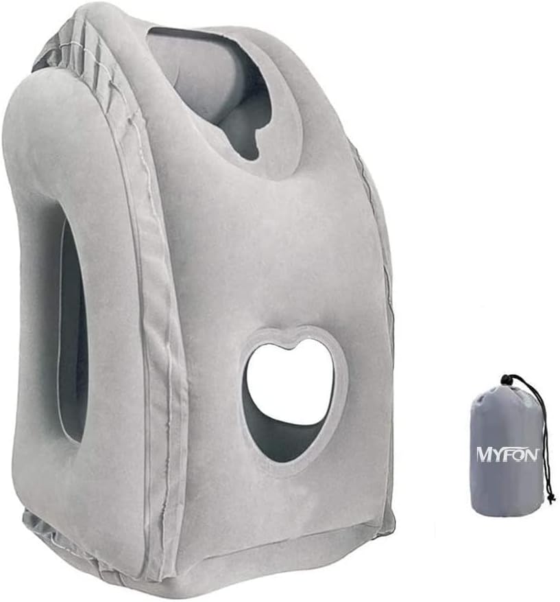 Vista 2 de Almohada inflable de viaje, almohada inflable de aire para el cuello para dormir, soporte para la cabeza, la barbilla, el cuello y el lumbar, evita