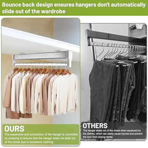 DBREAKS Ausziehbare Kleiderstange zum Herausziehen der Kleiderbügel, Kleiderstange Schrank, Garderobenstange, Verstellbarer kleiderschrank Stange, für Schrank mit Einer Tiefe von Mehr Als 350 mm