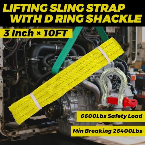 HENBOW 3" × 10' Lift Web Sling Straps with D Ring Shackle| — 사진 2