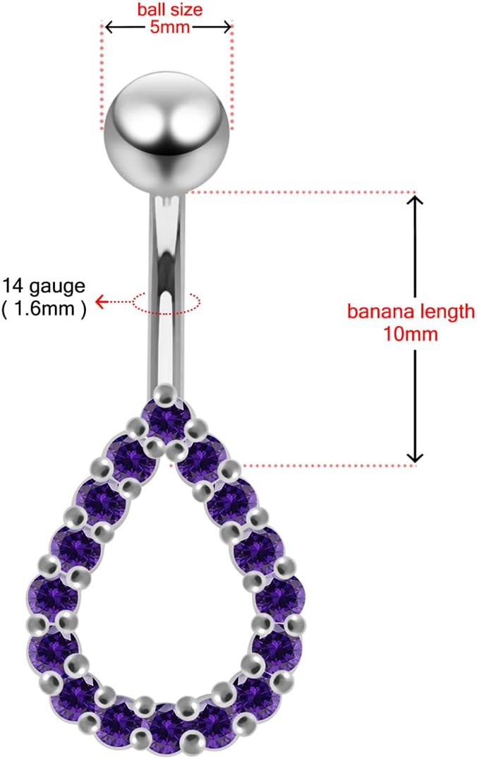 Studded Teardrop Shape Design 925 Sterling Silver with Stainless Steel Belly Ring - Belly Button jewelry - Navel jewelry