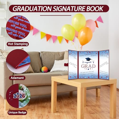 Image of Vlipoeasn 2026 Graduation Guest Book Alternative, Red Blue & White Class of 2026 Graduation Party Decorations, Unique Graduation Gifts for Friends, Grad Signature Book for 2026 College High School