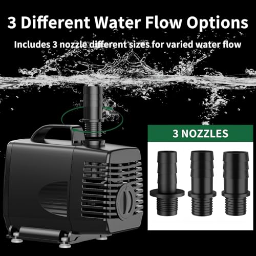 Image of 550GPH Submersible Pump 50W Ultra Quiet Fountain Water Pump, 2500L /H, with 8.2ft High Lift, 3 Nozzles for Aquarium, Fish Tank, Pond, Hydroponics, Statuary(Black)