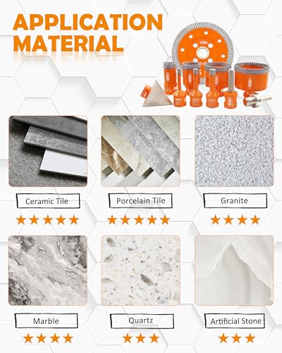 Image of BGTEC Diamond Hole Saw Kit - 10PCS 6 /8 /10 /25 /35 /50 /65mm Drill Bits & 10mm Milling Finger Bit & 50mm Chamfering Bit & HEX & 100mm Tile Blade for Porcelain Tile Ceramic Granite Marble Stoneware