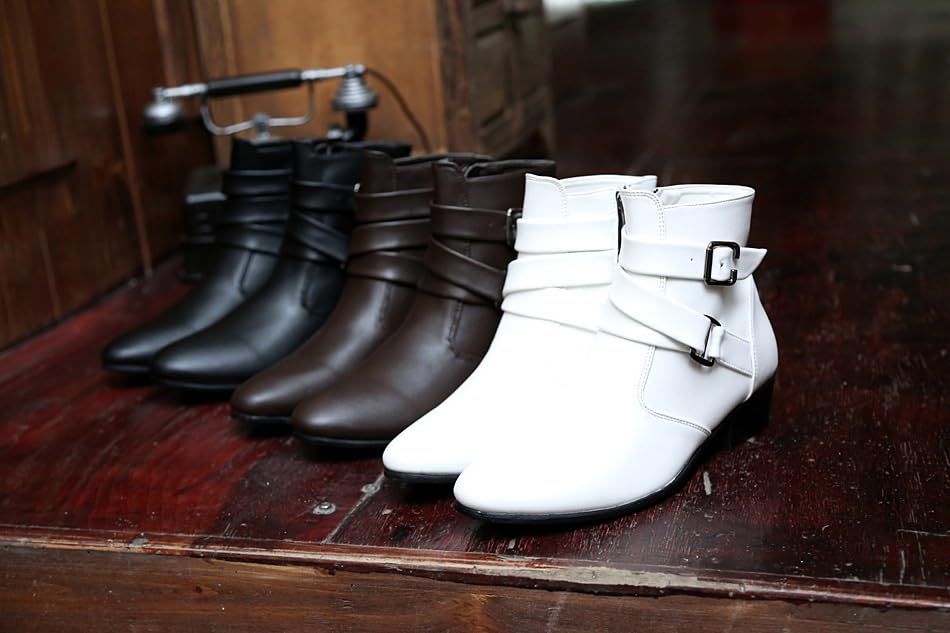 Men's Chelsea Boots Leather Shoes Casual Dress Ankle Boot With Buckle Side Zipper2