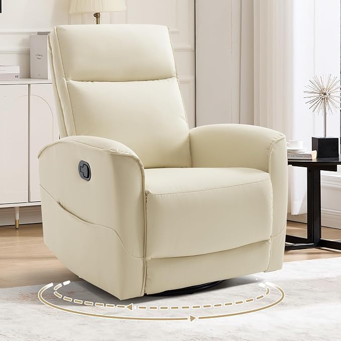 HAOMARKETS Swivel Rocker Recliner Chair, Manual Faux Leather Glider Rocking Recliners for Adults, 360° Swivel Nursery Reclining Sofa with Storage Pocket