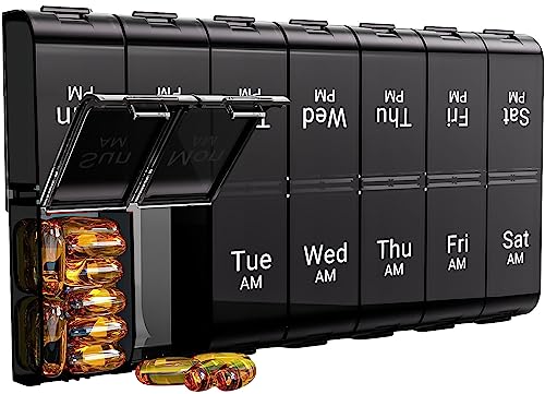 Image of 7 Day Extra Large Pill Organizer 2 Times a Day, Weekly Pill Box Twice a Day, XL AM PM Pill Case, Oversized Daily Medicine Organizer for Vitamin, Big Pill Container (Black) | Easy-Open,High-Capacity,Long-Lasting,Senior-Friendly,AM /PM,Weekly-Tracking,BPA-Free,Long-Lasting
