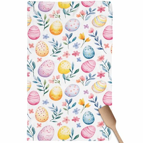 Image of Easter Kitchen Towels Easter Eggs Colorful HHand Towels Spring Flower Seasonal Spring Decoration Dish Towel Soft Absorbent Quick Drying 1 Pack Dish Cloths 18x28 Inch