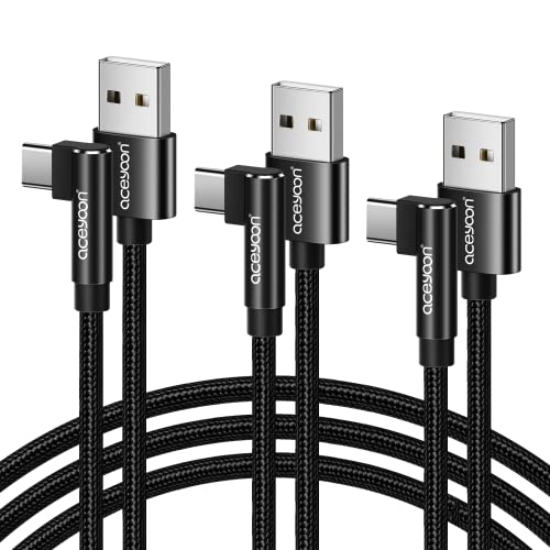 aceyoon Cavo USB Type-C 90 Gradi [1M 3Pezzi], Angolo Retto Cavo USB C Ricarica Rapida e Trasferimento Dati Cavo Tipo C Nylon Intrecciato per Samsung Galaxy S24 23 S22 S21, per Xiaomi Note 14/13