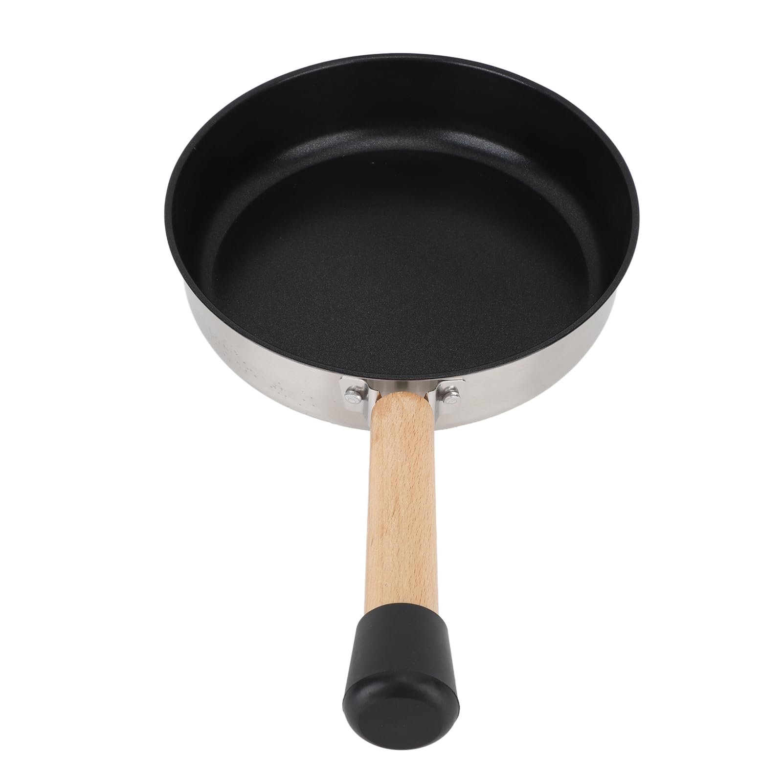 Sartén Antiadherente de Acero Inoxidable 304 con Mango de Madera Portátil y Bolsa de Almacenamiento, Sartén para Fogón para Camping y Picnic