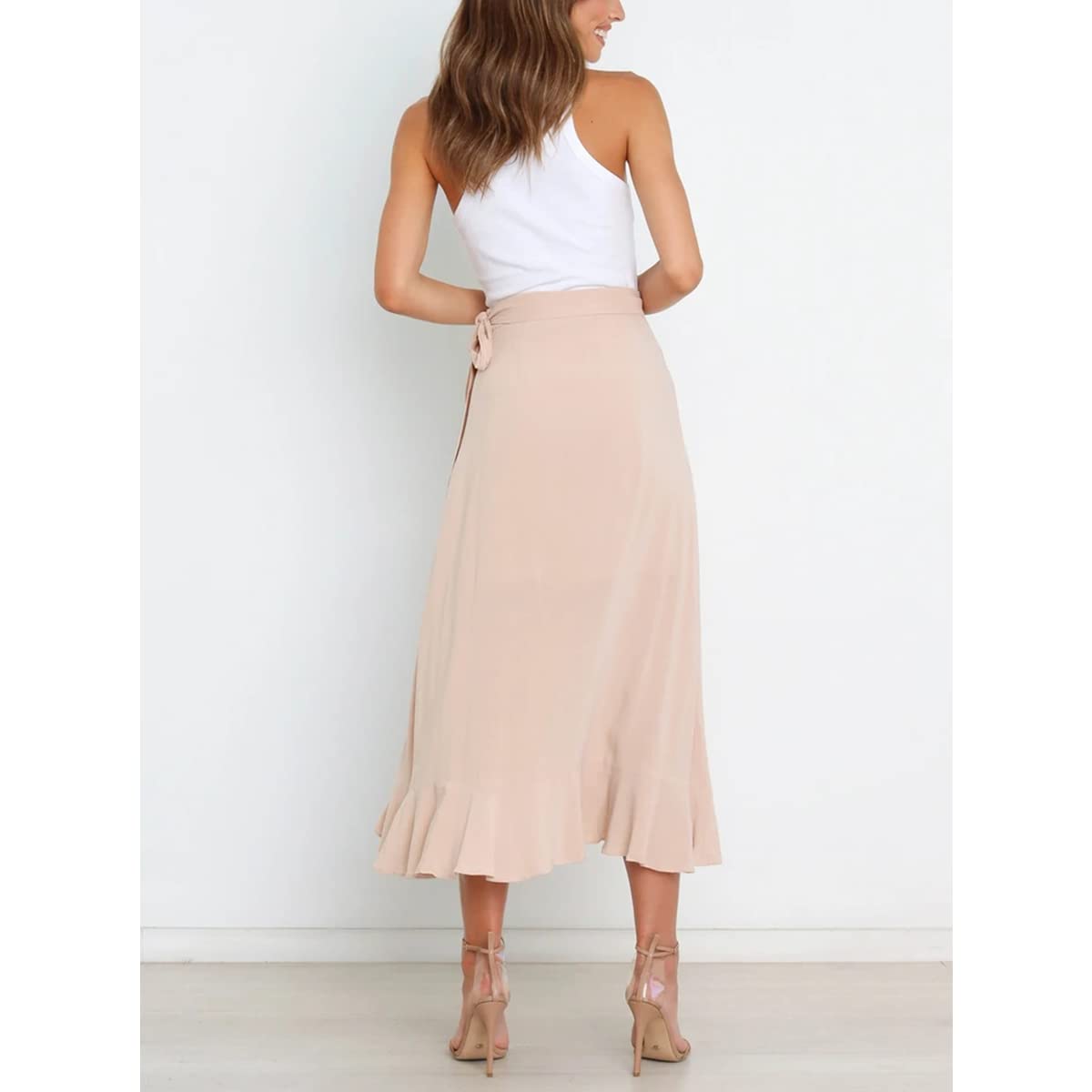 Daysskk Gonna avvolgente da donna, asimmetrica, con volant, estiva, stile boho, lunghezza midi