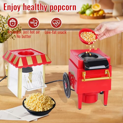UTENSY Maszyna do popcornu w stylu retro, na gorące powietrze, do beztłuszczowego i bezolejowego popcornu, zdrowa maszyna do popcornu do domu, czerwona, model UtensyPM08071
