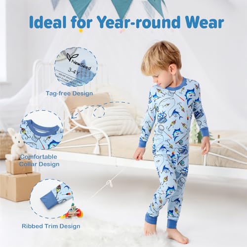 Image of Kids 2-Piece Soft Bamboo Viscose Clothing Set, Long Sleeve Top & Pants, Everyday Outfit for Toddler Boys & Girls