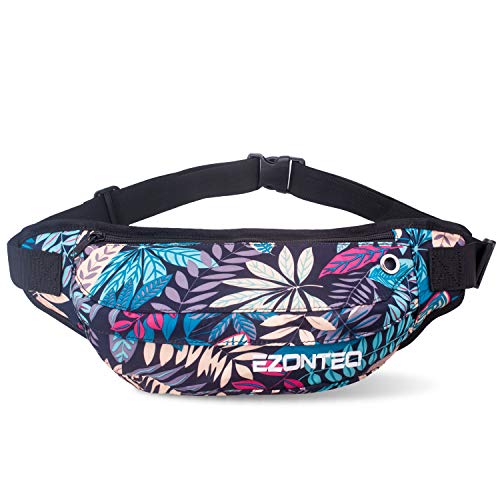 EZONTEQ Große Bauchtasche mit weicher Taille für Männer und Frauen, zum Laufen und Einkaufen, Verstellbarer Gurt, für alle Arten von Handys, Blue Leaf, 16.5x5.9x3.9 inch