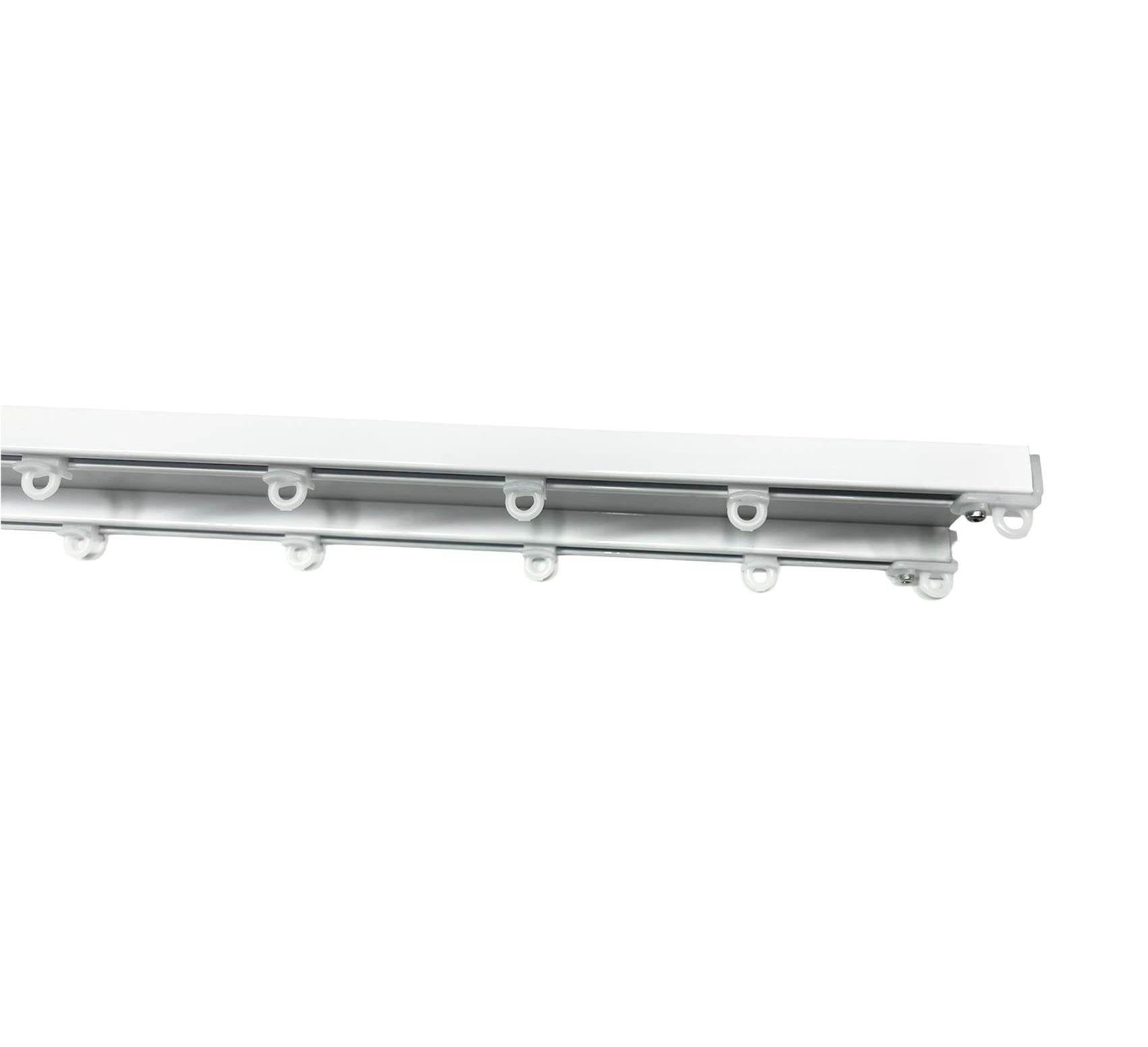 GLOBALCORPORATION Binario per tende a soffitto doppio in alluminio bianco con scorrevoli da interno sopratende arricciate a 2 canali bastone per tenda su misura moderni scorrimento (240 centimetri)