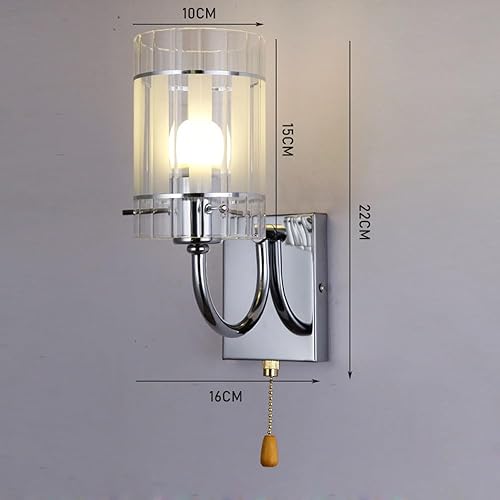 Miniatura 4 de Aplique de pared de vidrio transparente con interruptor de cadena de tracción, lámpara de tocador de baño cromada, cilíndrica, moderna, de mediados