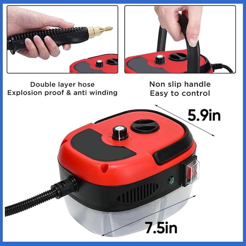 RAINPOT Handheld Steam Cleaner with dimensions and handle features