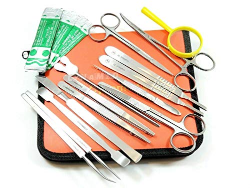 Premium 34 Pcs Advanced Biology Lab Anatomy Medical Student Dissecting Dissection Kit Set with Scalpel Knife Handle Scalpel Blades (All in One with Zipper Case) Blades