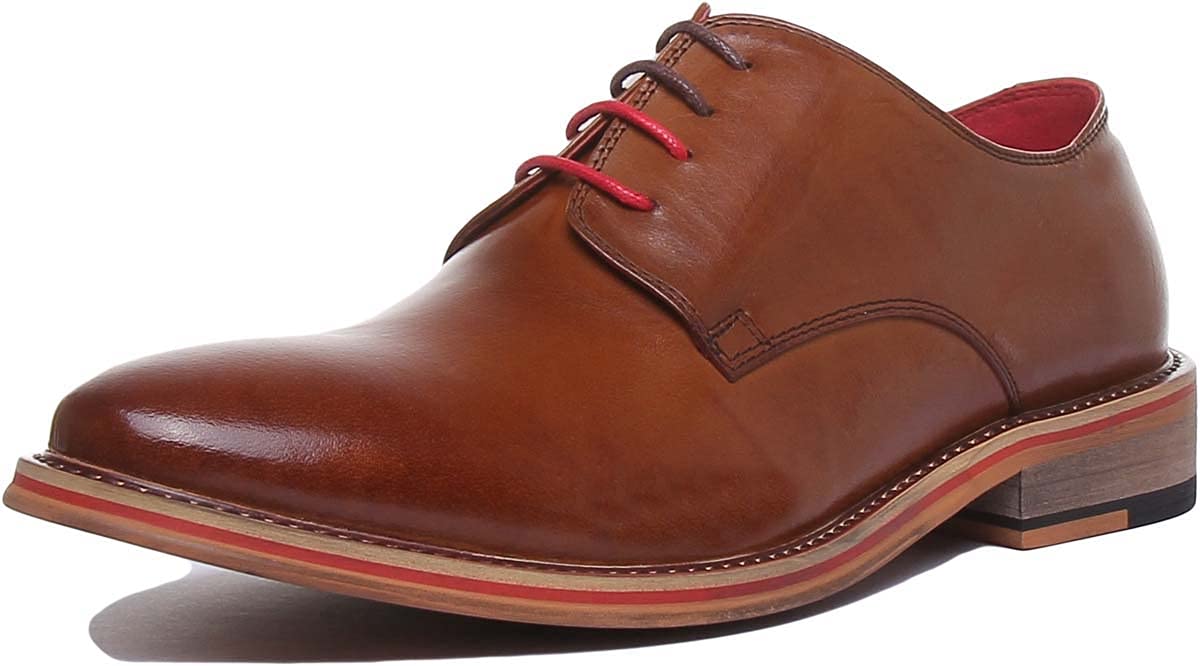 JUSTINREESS ENGLAND Alfred Men's Leather Derby Shoes, Black, Wooden Effect Sole, Stylish Designer Finish