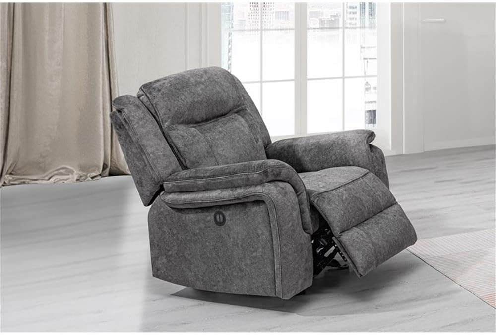 Pemberly Row Park City Polyester Fabric Power Glider Recliner, Slate Finish, 38"W x 39"D x 39"H, Hardwood Plywood Frame, Pocket Coil Seating, Smooth Reclining and Gliding, Elegant Living Room Chair