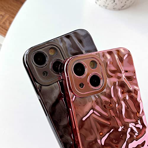Skyseaco Compatible For Iphone 14 Phone Case, Luxury Tin Foil Pleated Case 3D Electroplated Pleats Sparkly For Women Girls Slim Fit Soft Tpu Full Camera Protection Case (Black Glossy) #TOP3