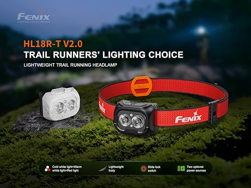 FENIX HL18R-T V2.0 Black Rechargeable Trail Running/Outdoor Headlamp | 800 Lumens | 125m | 160 Hrs Max | Dual Primary Beams - Cool and Warm White | 5lm Red Beam | Sport Click Adjust Headband | IP66 - Image 5