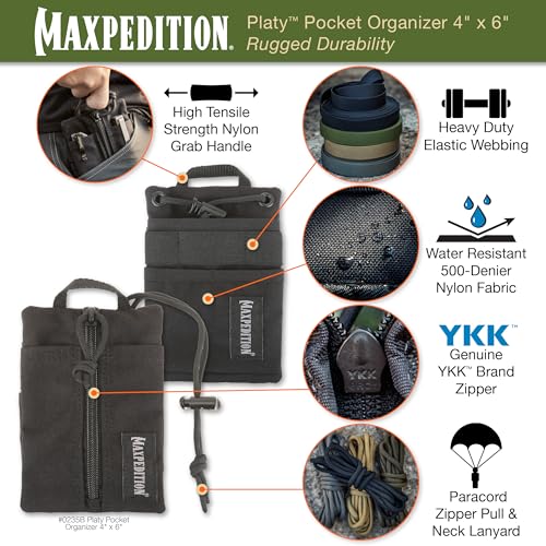 Image of MAXPEDITION Platy Pocket Organizer, Durable EDC Tool Pouch for Men, Neck Wallet with Paracord Lanyard, Holds Flashlight, Multitool, Pen, Notebook
