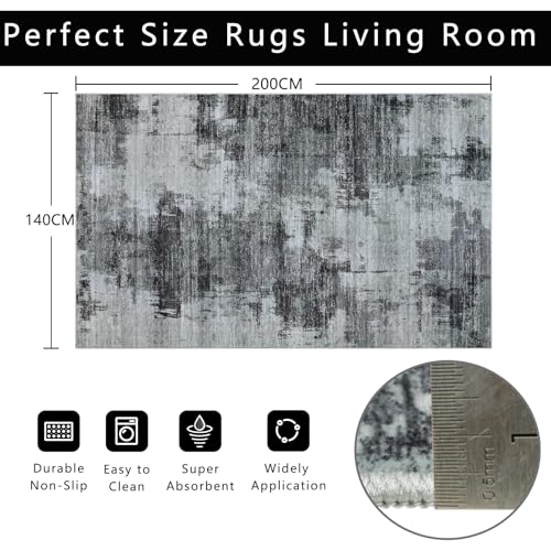 Famibay Teppich Wohnzimmer 140x200cm Waschbar Teppich Schlafzimmer Kurzflor Schwarz Grau Wohnzimmerteppich Modern Abstrakt für Wohnzimmer Schlafzimmer Esszimmer