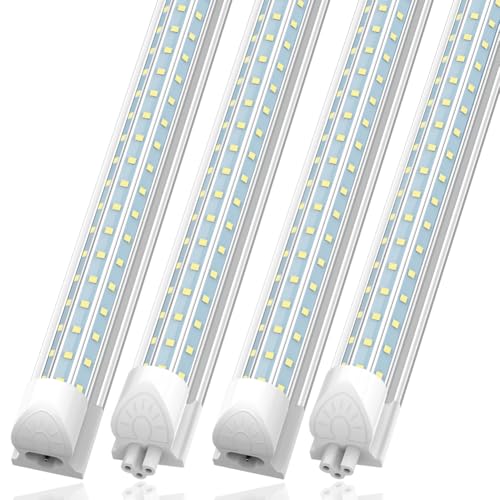 SHOPLED 4FT LED Shop Light, 48W 7200LM 6000K Cool White, D-Shape 300° Beam Angle, Linkable T8 LED Tube Lights Fixtures, 4 Foot Shop Lights for Workshop Garage Workbench, ETL Listed, 4 Pack