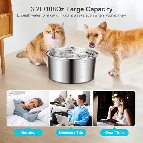 Fuente de agua para gato 3.2L acero inoxidable automática miniatura 5