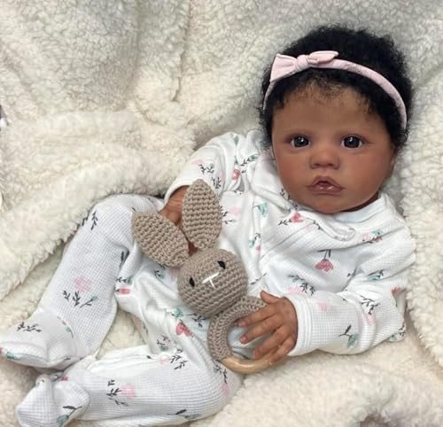 Muñeca reborn negra realista 48 cm para niñas 3+ miniatura 1