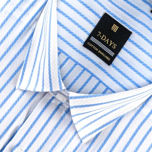 Image of 7-DAYS Men's Premium Striped Formal Shirt - Cotton Rich, Regular Fit, Full Sleeve, with Pocket, Wrinkle Resistant - Stylish Office & Everyday Wear.