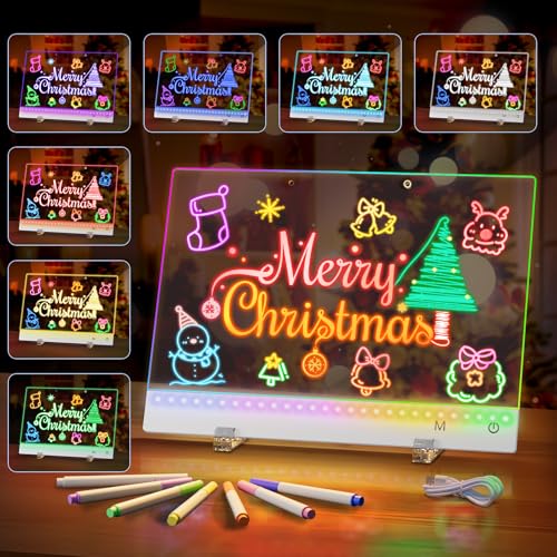 LED Note Board with Colors, Rechargeable LED Drawing Board with 7 Markers, 5 Mode 13.8