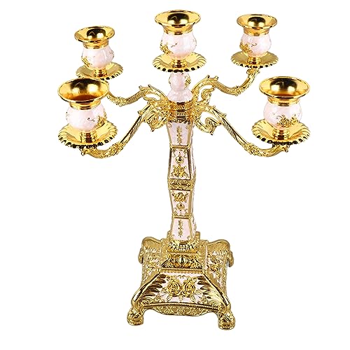 Generic Kandelabry z Metalowymi Ramionami Elegancki świecznik w Stylu Vintage Romantyczna Dekoracja na Wesela i Kolacje Stop Cynku (Złoto i biel Pięć głów)