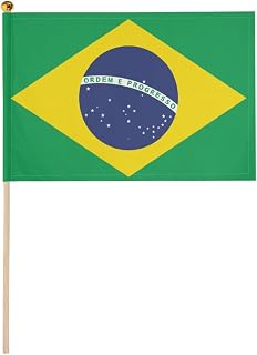 1 Pack Brazil Brazilian Flag Handheld Small Banner with Wood Stick Double-sided Mini Hand Held Flags 5.5x8 inch with Safe Spear Top Reusable Decorations for Desk Wedding Party Garden Celebrations