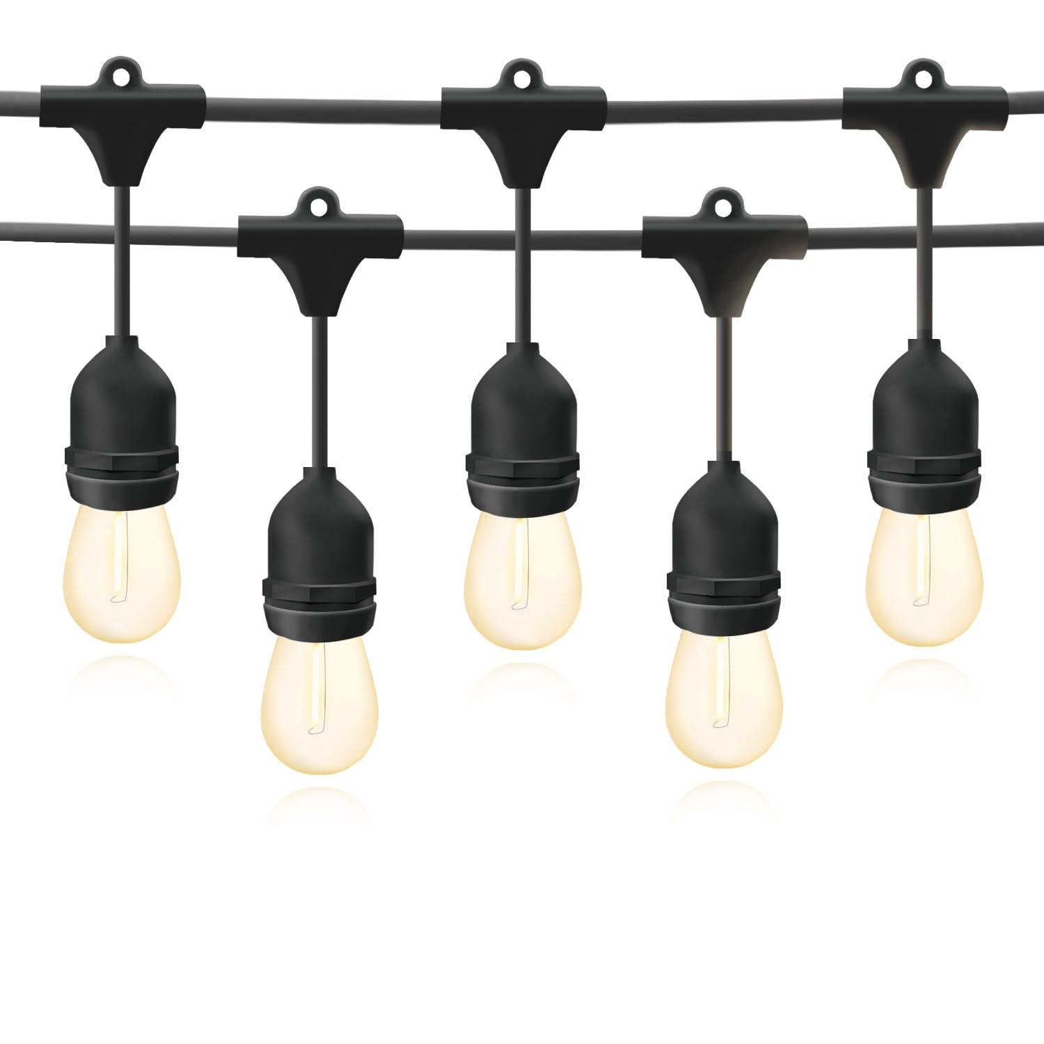 Mu 50M Lichterkette Außen, Outdoor Erweiterbar Auf 1000W, 5 * 10 Birnen S14 Led 2W (=15W) E27 Wetterfest Ip65, lichterkette außen strom Deko für Gartenparty Hochzeit Garten Hochzeit|5 * 10M, Schwarz