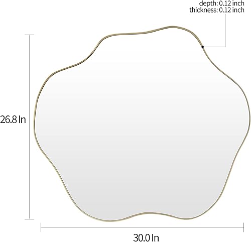 Miniatura 5 de Espejo irregular, espejo de pared asimétrico, 30 x 26.8 pulgadas, espejos redondos decorativos ondulados dorados, modernos espejos festoneados para