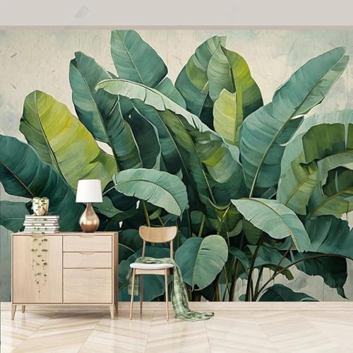 YLLMNOBN Papel tapiz de hoja de plátano de planta tropical pintado a mano retro nórdico mural 3D adecuado para sala de estar dormitorio TV sofá fondo decoración del hogar