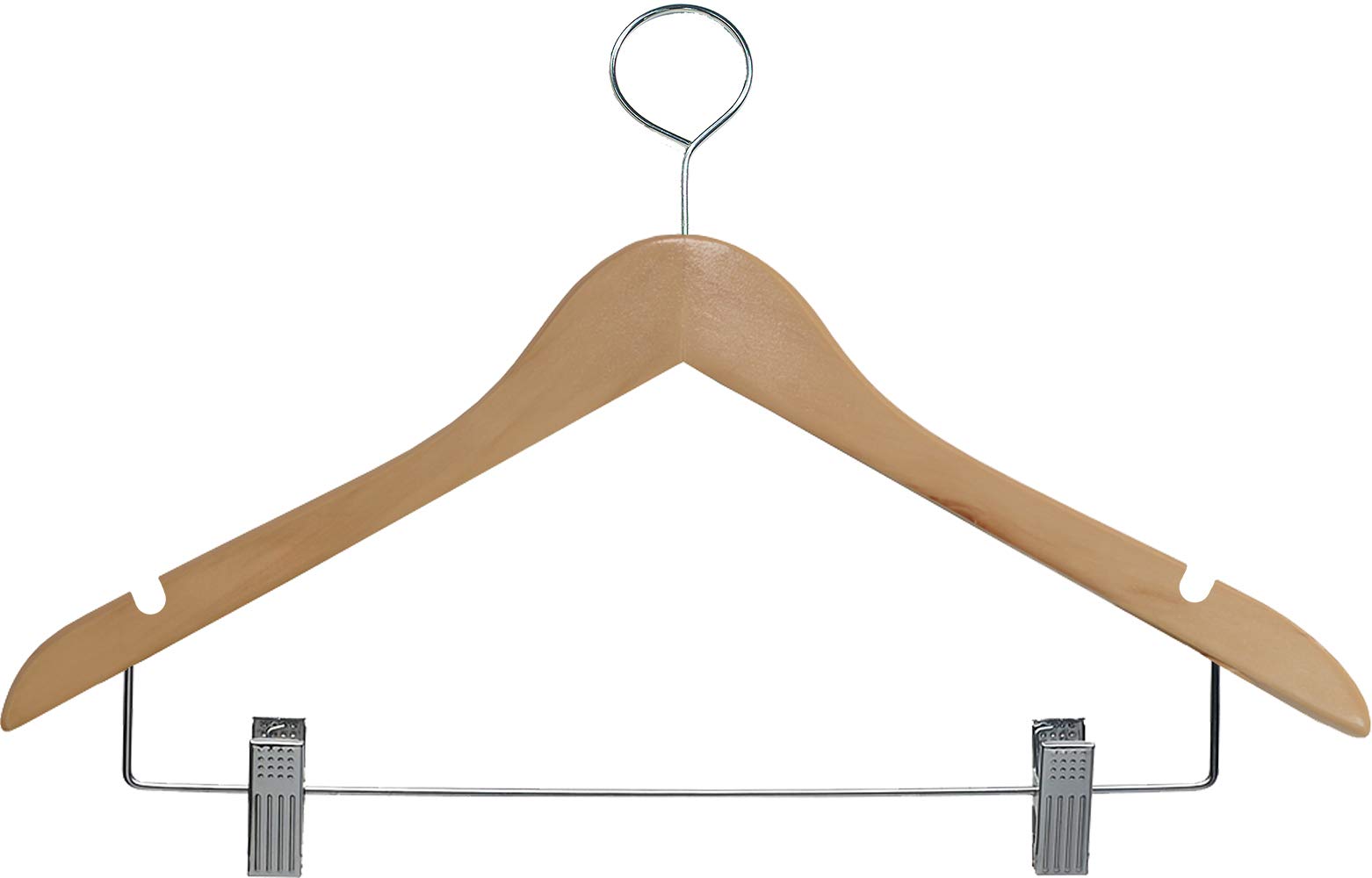 The Great American Hanger Company Natural Finish Wooden Closed Loop Hangers with Clips, Box of 50 Flat Anti-Theft Security Hangers for Hotels and Hospitality