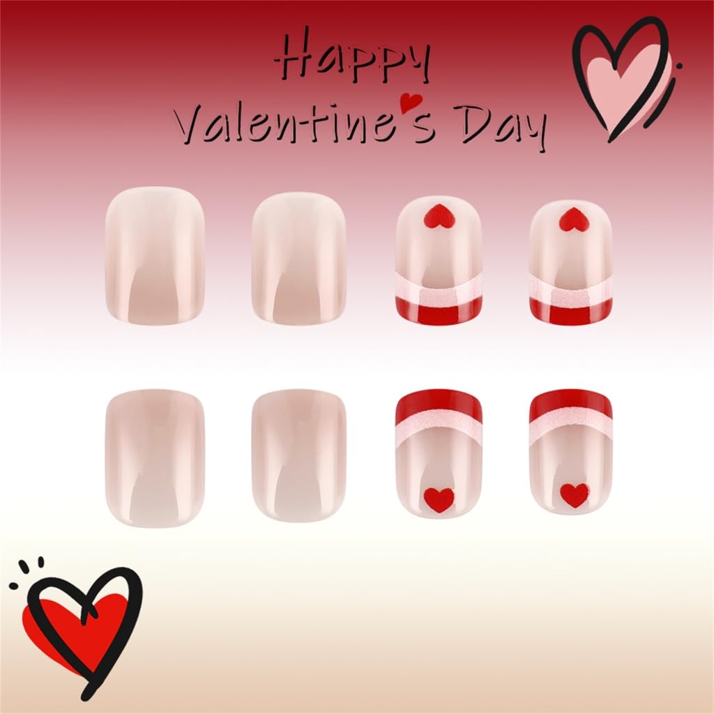 Heart French Tip False Nails Acrylic Stick on Nails Enhancing Your Styles for Weddings Parties 24Pcs