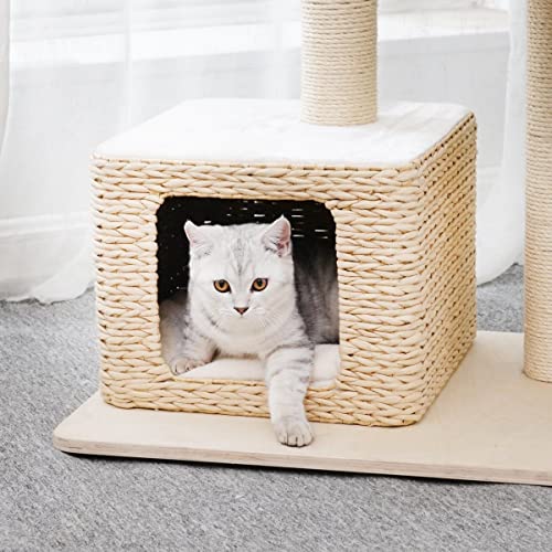 Agile 46" Modern Plywood Cat Tree Condo Tower With Natural Sisal Scratching Posts & Woven Baskets (Ella) #TOP5