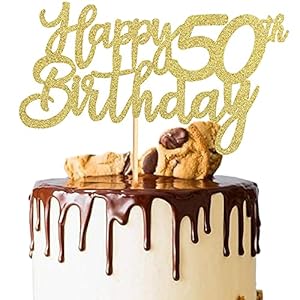 3 Stück Happy 50th Birthday Cake Topper, 50th Geburtstag Tortendeko Kuchendeko Torten Kuchen Cake Topper, Glitzer Gold…