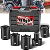 Spindle Nut Socket Tool Kit, 5Pcs Axle Hub Lock Nut Socket Set 1/2” Drive for Ford Dana 44/50/60, F250, F350, Chevy, GM, w/Storage Case, 648636 Lug Out Spindle Sockets Remover Installer Set