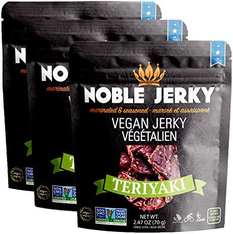 Noble Jerky - Healthy Vegan Jerky, Vegetarian, 2 .47 oz Bag, (3 Bags) (Teriyaki)