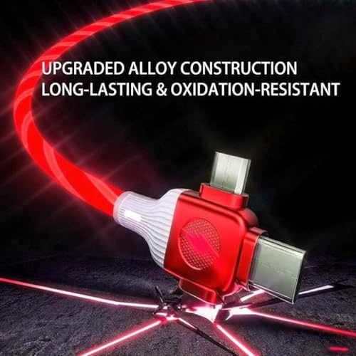 Image of 6 Combinations Multi Ports USB Charger Cable USB A /USBC to Micro USB /Type C PD Fast Charging Cord Light Up LED Starry Current to be a Night Light Compatible with Most of devices-39 inches Red.