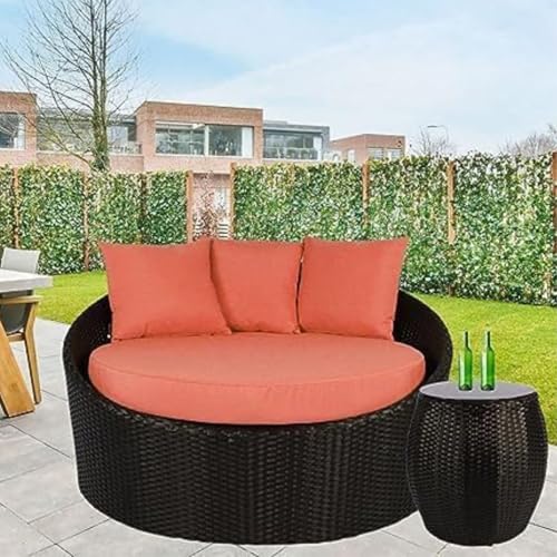 Image of BRISHI Outdoor Patio Round Daybed /Sunbed /Swimming Pool Side /Sun Lounger /Garden /Terrace /Balcony /Wicker and Rattan Daybed (Black /Red)