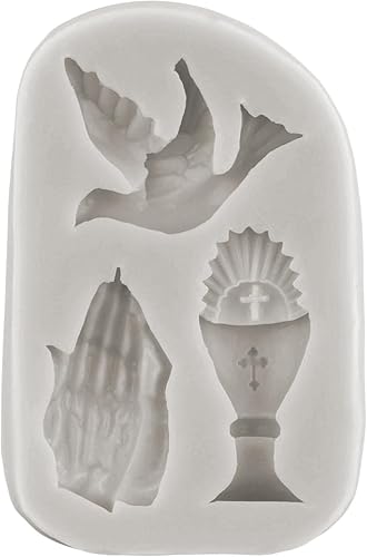 Miniatura 3 de Molde de silicona de comunión para fondant de paloma, molde de caramelo con manos rezando para decoración de cupcakes, decoración de pasteles, pasta