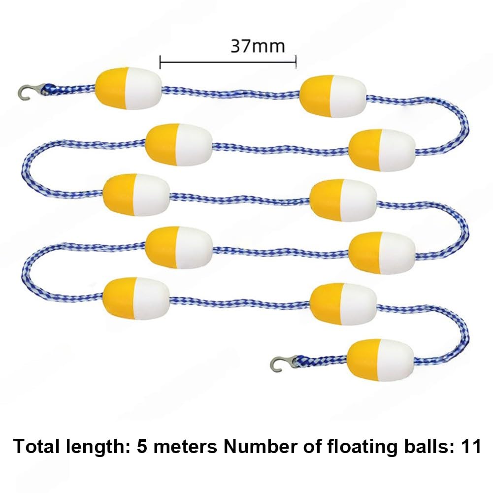 Corda galleggiante di sicurezza per piscina, 5 m, con 11 palline boe, corda divisoria in nylon con ganci in acciaio inox, per piscine e corsi d'acqua